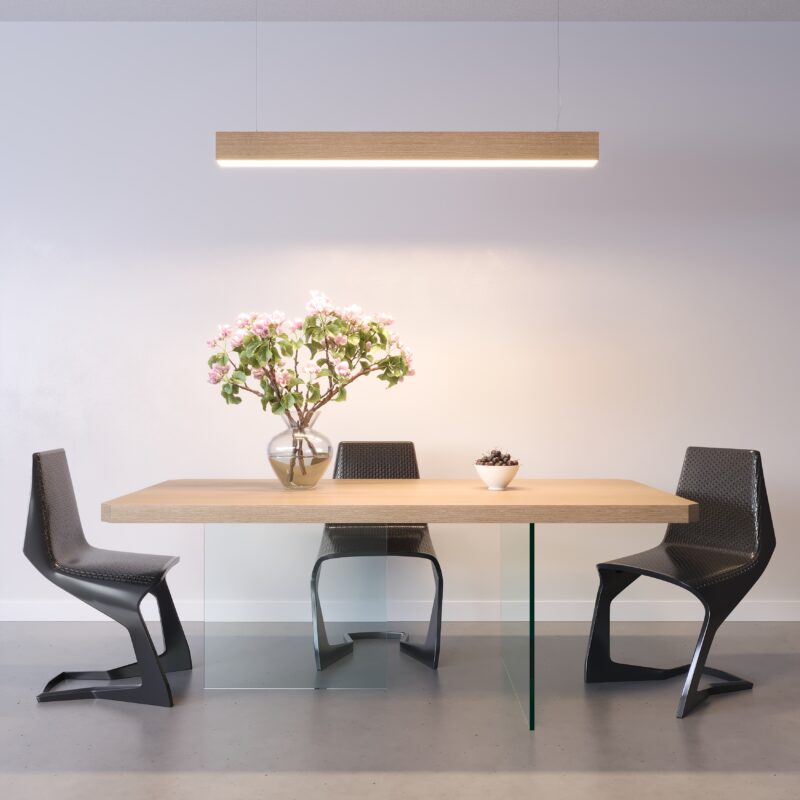 Tavolo con piedi in vetro, finitura Rovere Orizzontale — FIP Porte