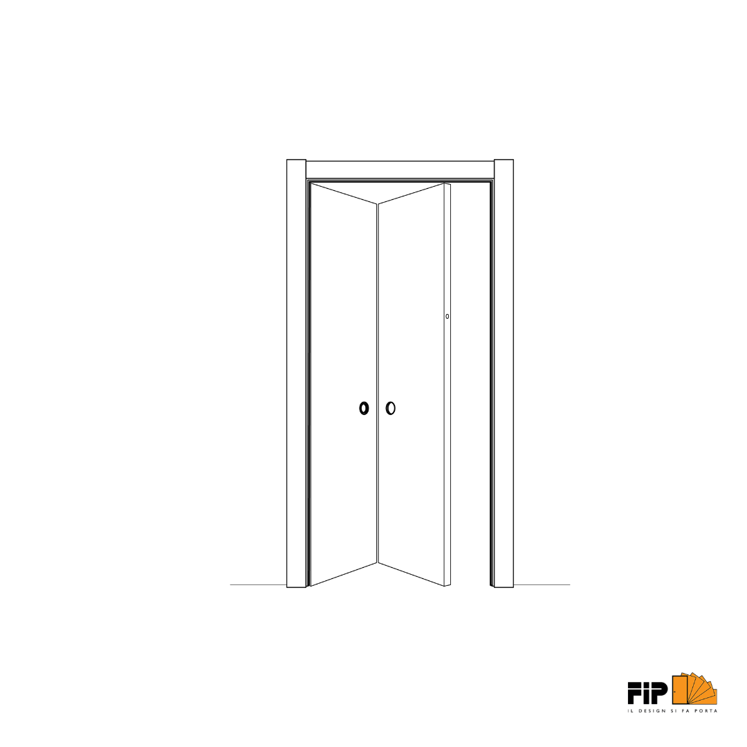 Schema di apertura: porta a libro, FIP Porte