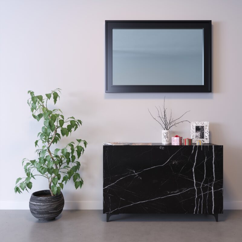 Madia laccata con ante incise plissé, finitura Laccato RAL 9005 — FIP Porte