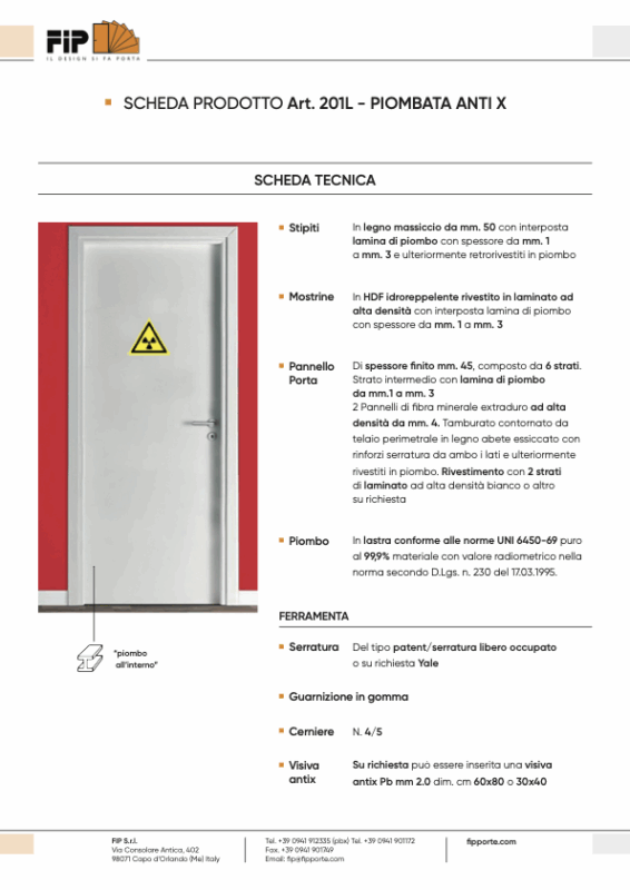 FIP Porte — Art. 201L Anti-X Sealed Door, PDF document preview