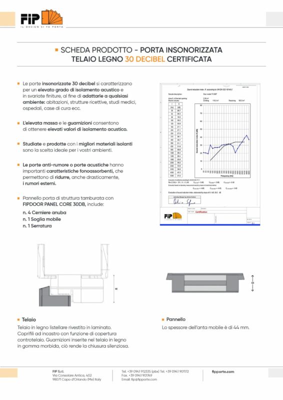 FIP Porte — Soundproof Door with Frame Wooden Panel, 30 dB, PDF Document Preview