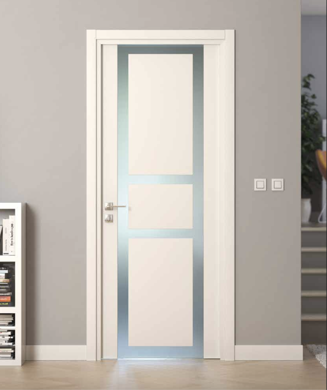 Porta in legno laccato bianco opaco con riquadri in vetro, FIP Porte