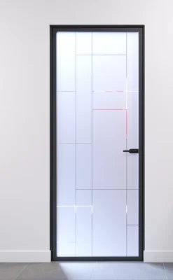 Leaf hinged profile FIP Porte, with custom-designed glass