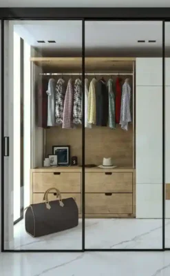 Three-panel partition wall, Compact sliding FIP Porte, with clear glass