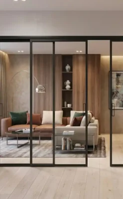 FIP Porte four-panel partition wall with clear glass