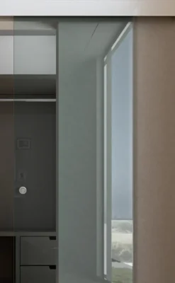 Porta Full Glass FIP Porte, sistema Compact alluminio bianco, vetro trasparente
