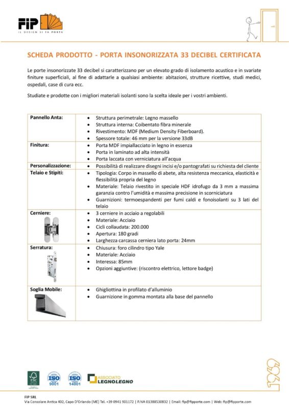 FIP Porte — Porta Insonorizzata con Telaio in Legno 33 dB, anteprima del documento PDF