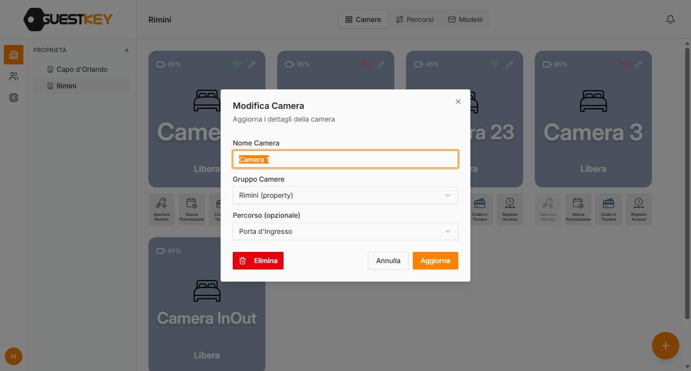 Gestionale GuestKey Cloud: modificare o eliminare una camera