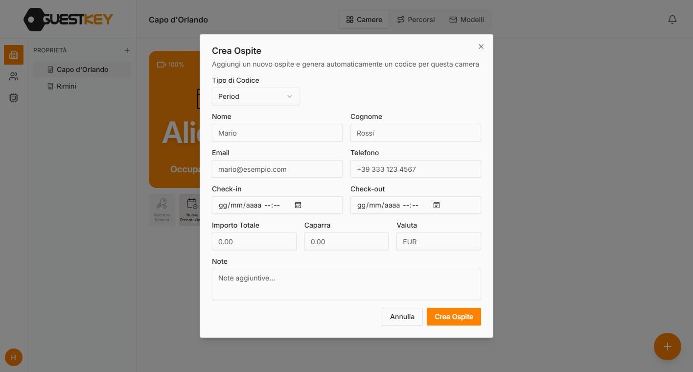 Gestionale GuestKey Cloud: creare un ospite e il suo codice