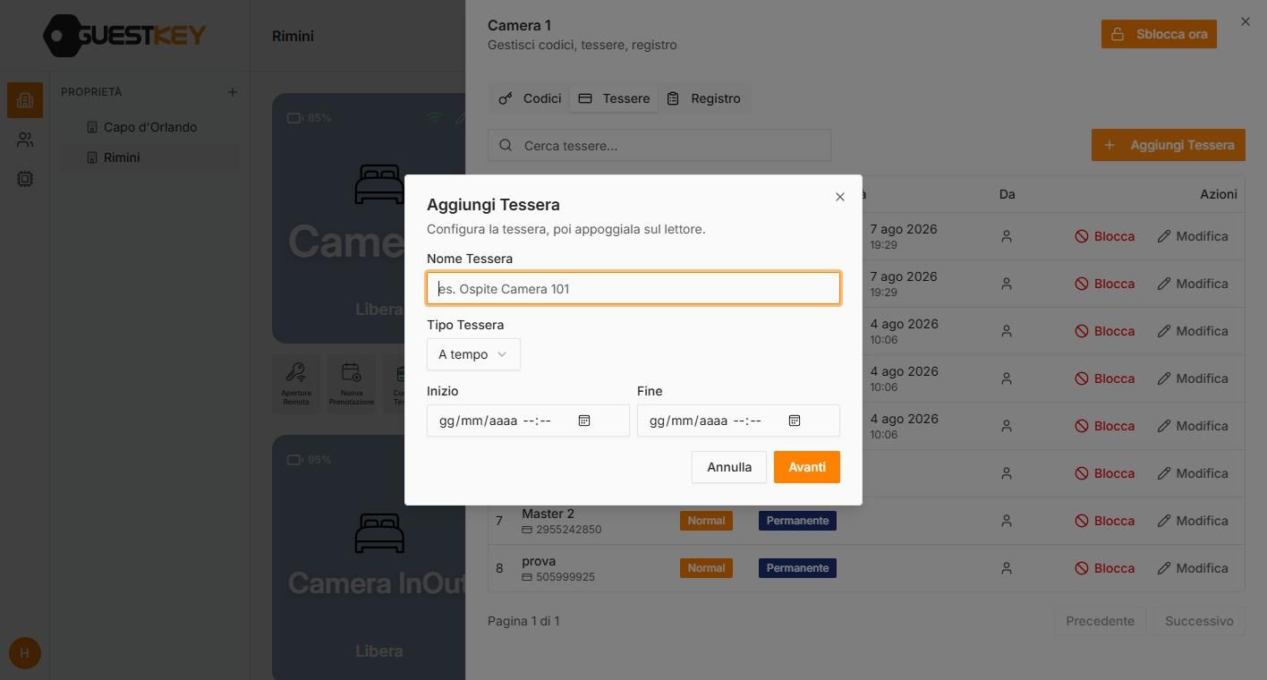 Gestionale GuestKey Cloud: registrare una nuova tessera