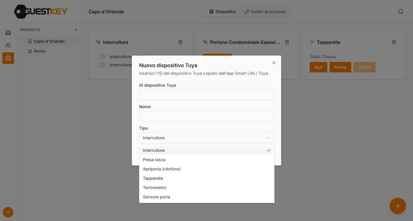 Gestionale GuestKey Cloud: la domotica tuya